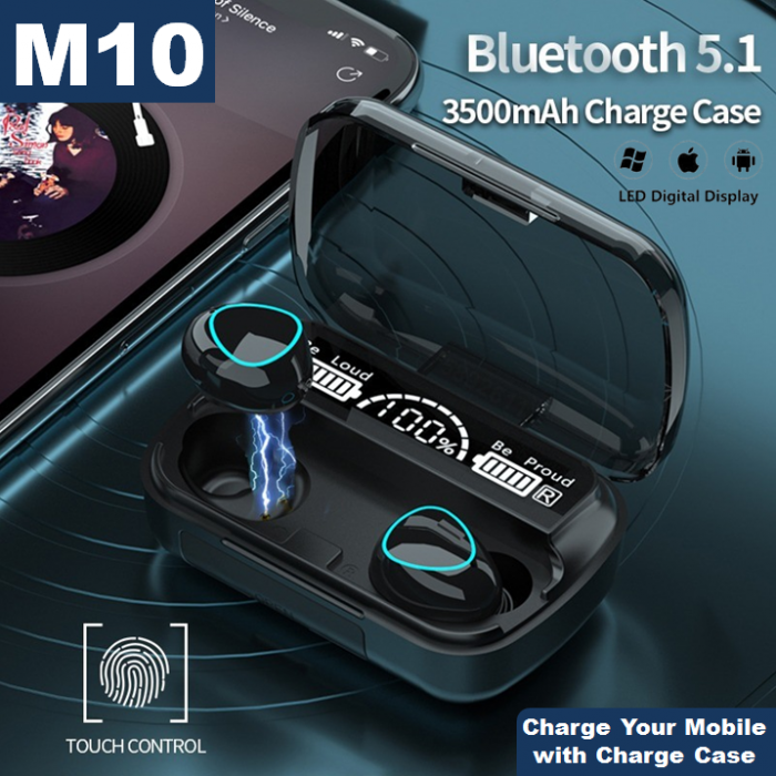 M10 Wireless Bluetooth 5.1 Earbuds with LED Case