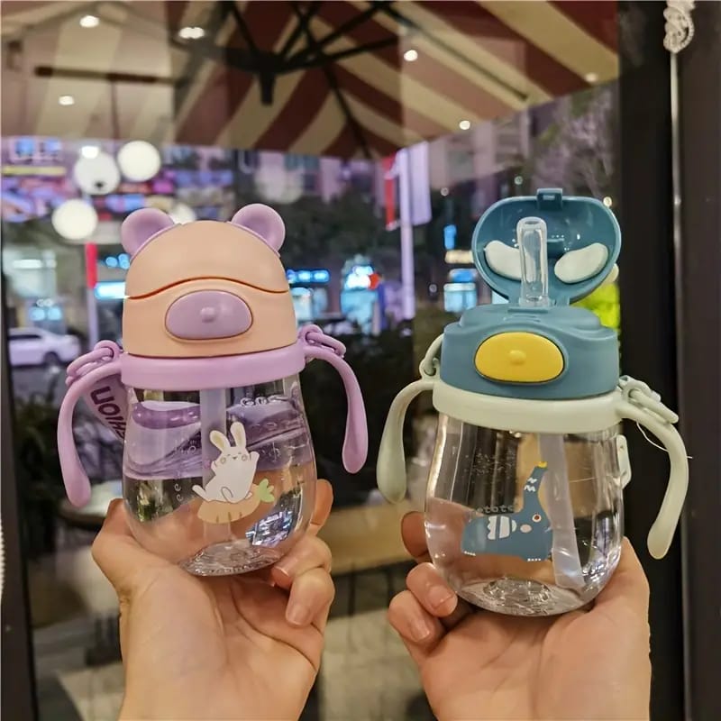 Kids Cute Bear Cartoon Straw Cup with Carry Strap