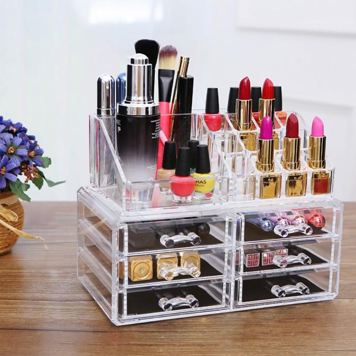 Acrylic Jewelry And Cosmetic Storage Makeup Organizer 6 Drawers Clear